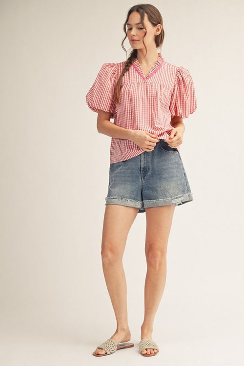 Gingham Puff Sleeve Top