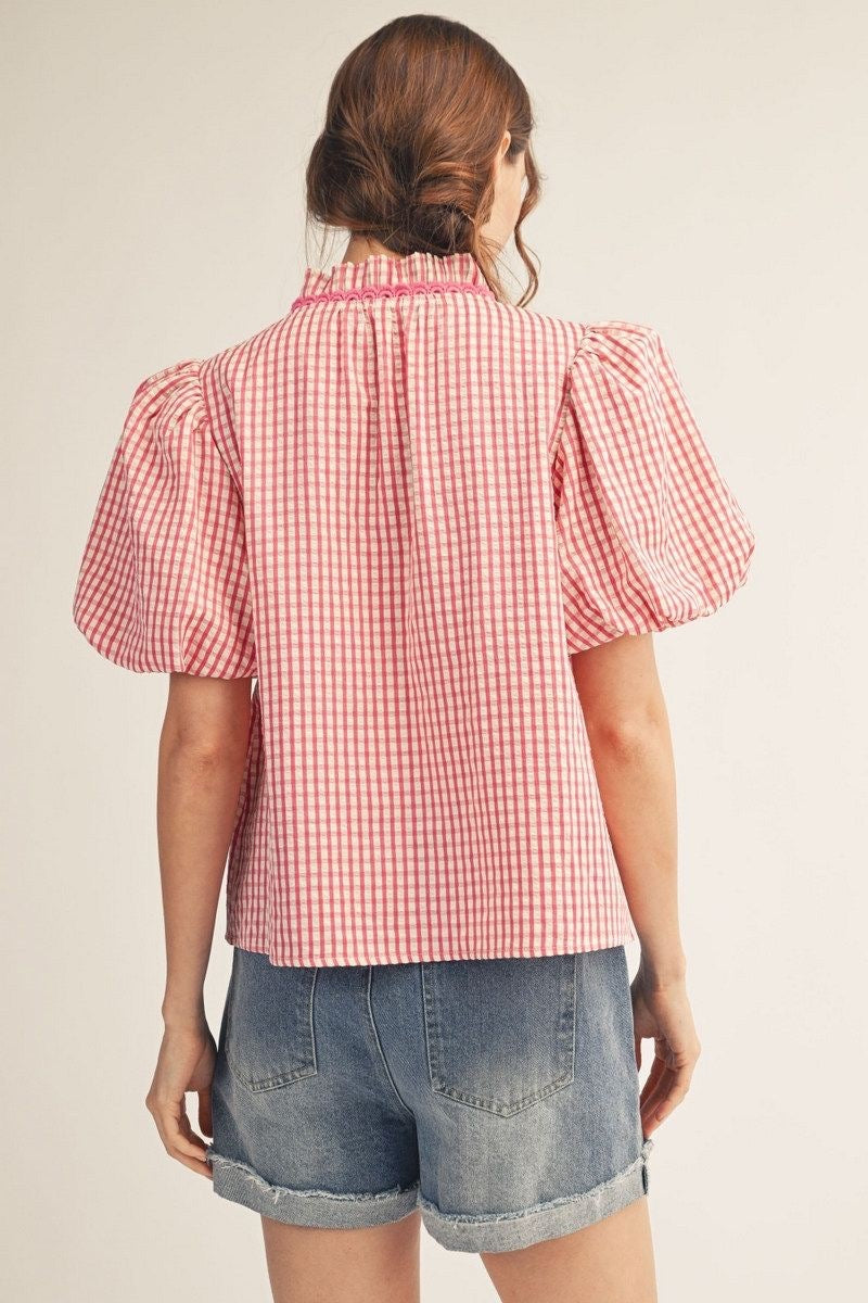 Gingham Puff Sleeve Top